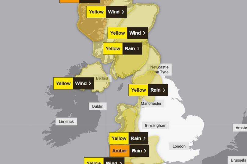 Yellow weather warnings in place across Lancashire and Cumbria as Storm ...