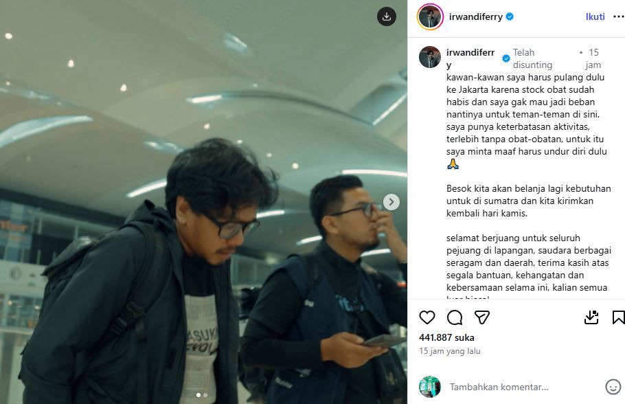 Ferry Irwandi kembali ke Jakarta usai bantu korban bencana banjir Sumatera