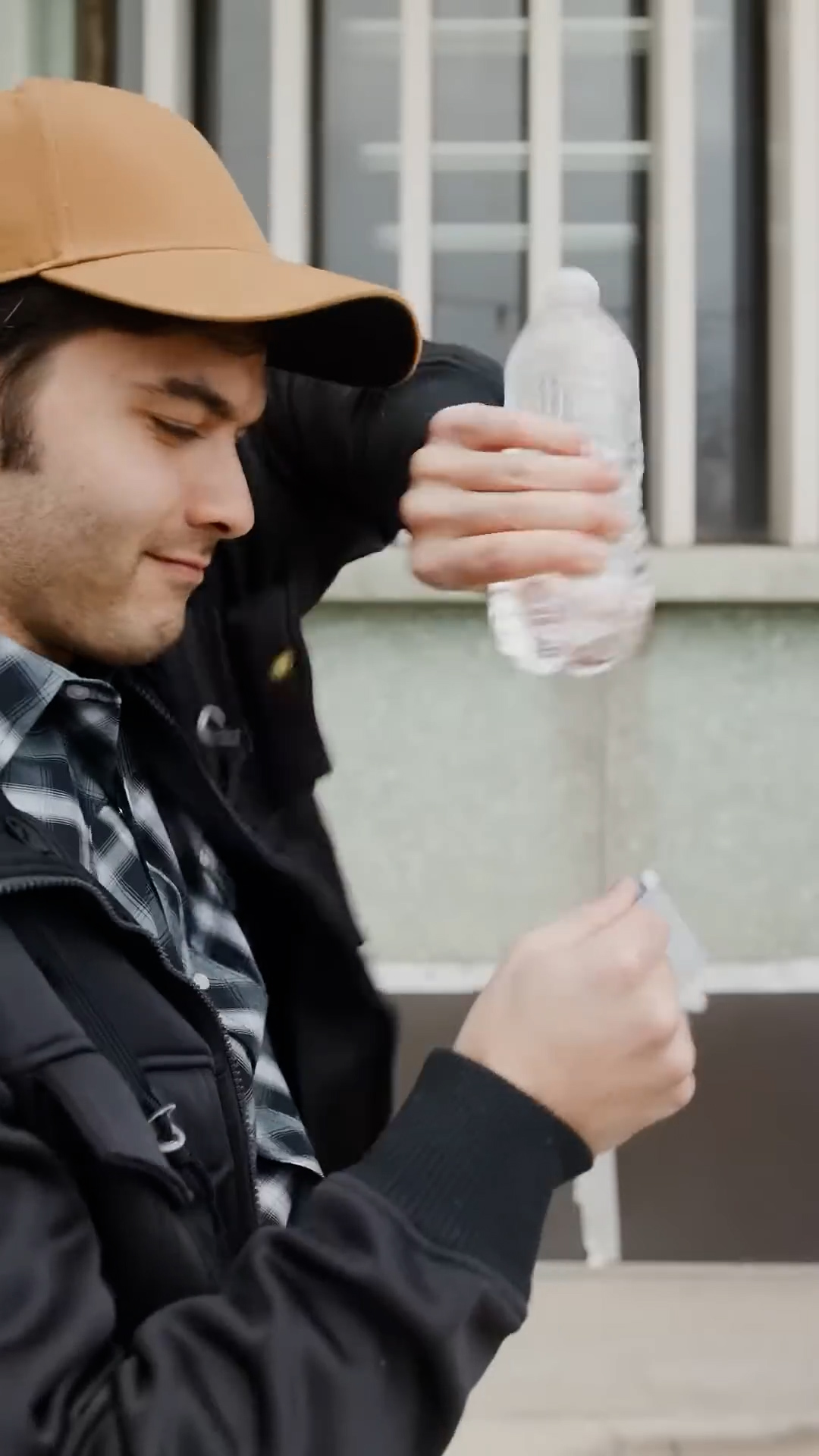 Filming a water bottle action shot
