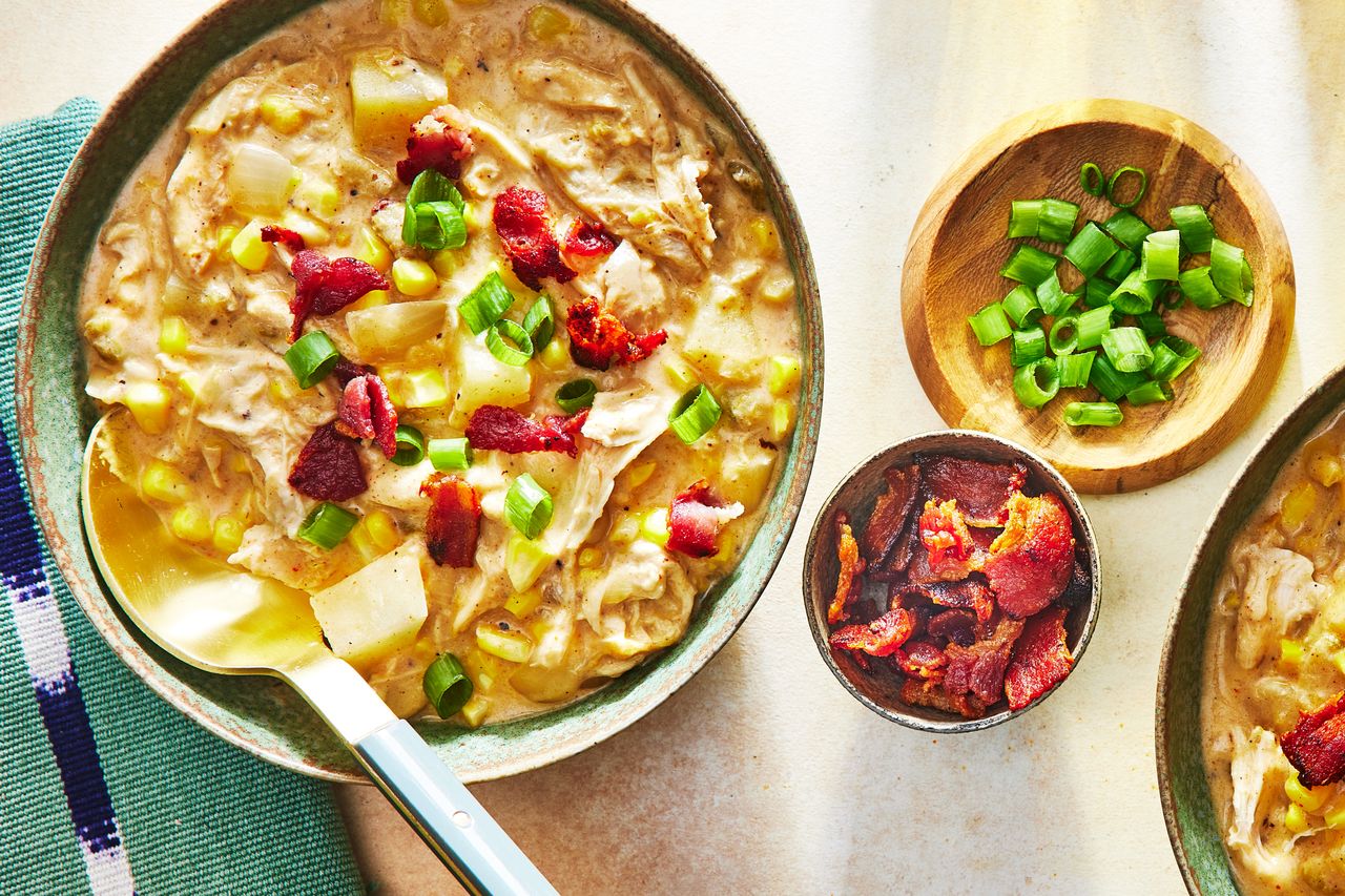 Southern Living Chicken and Corn Chowder in a bowl ready to serve