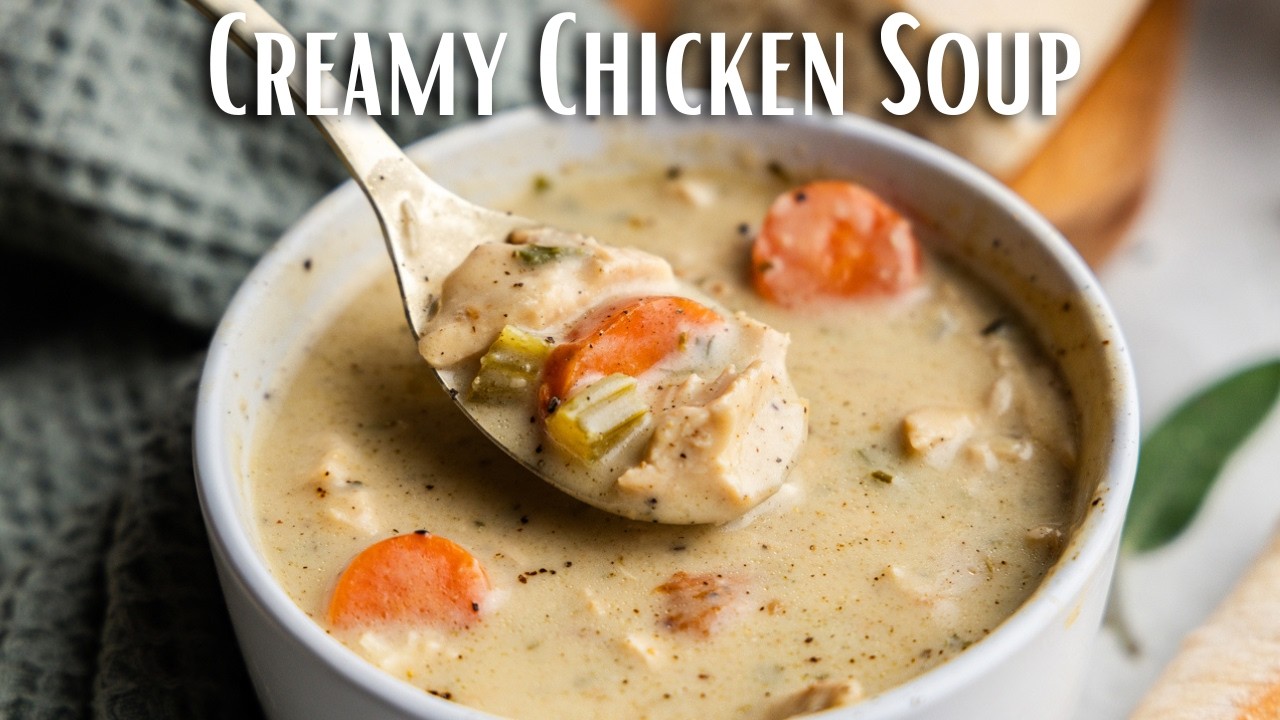 Homemade creamy chicken soup with vegetables