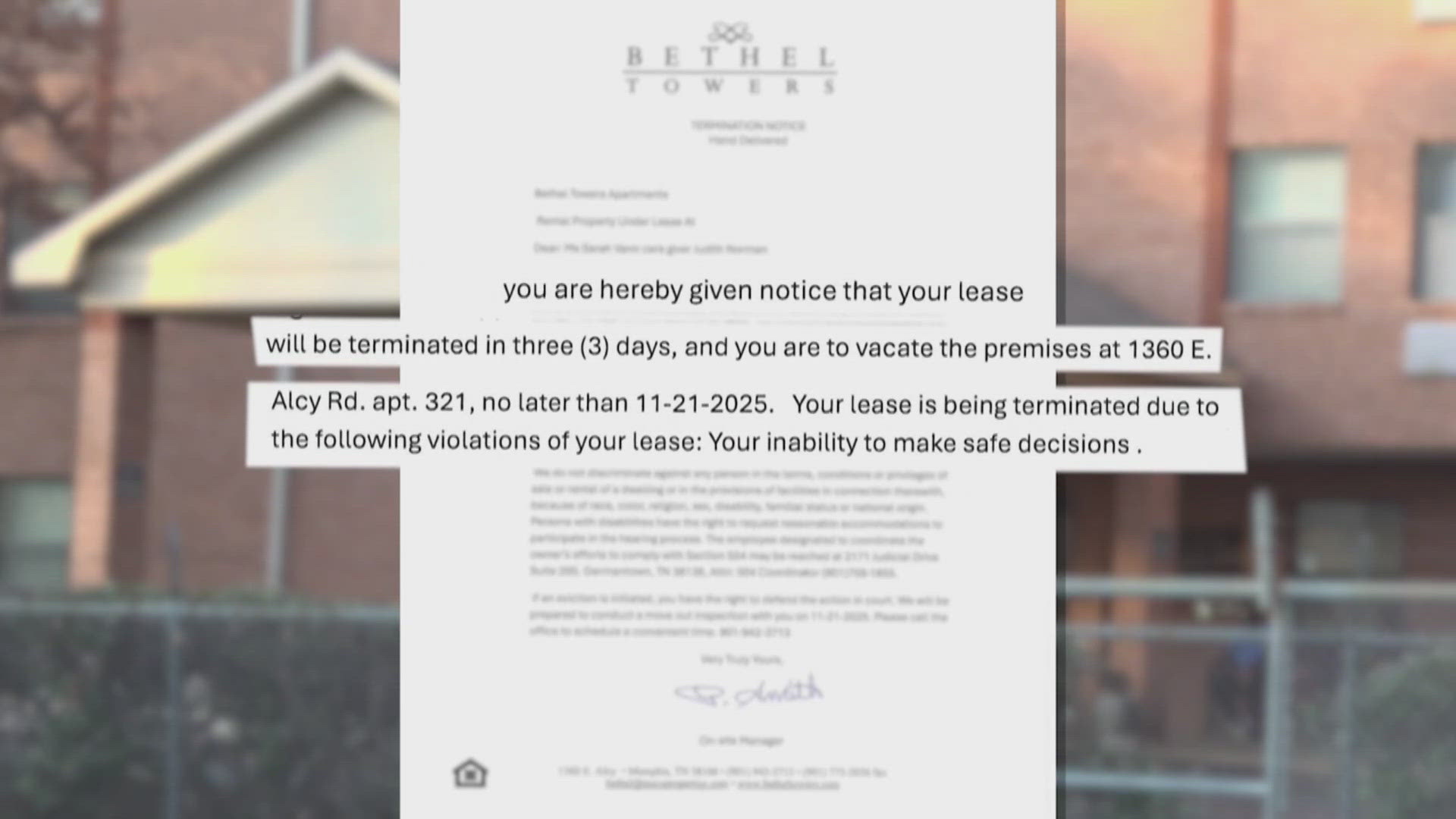 Senior tenant told to vacate her apartment because of her inability to ...