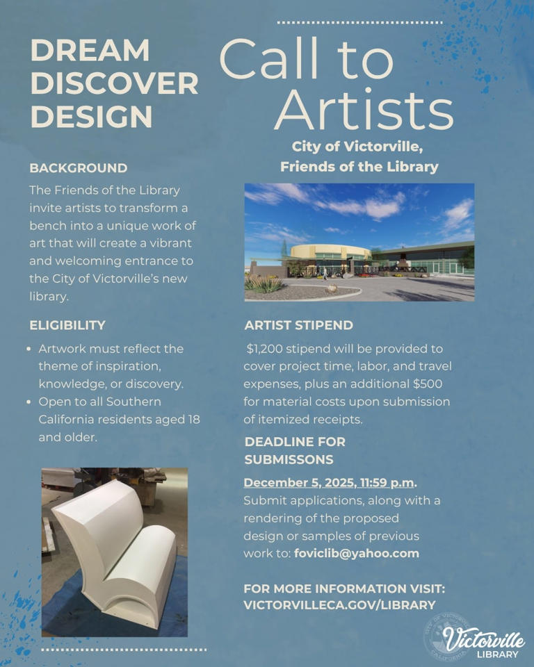 Apply to enter Victorville City Library’s ‘Art Bench’ project