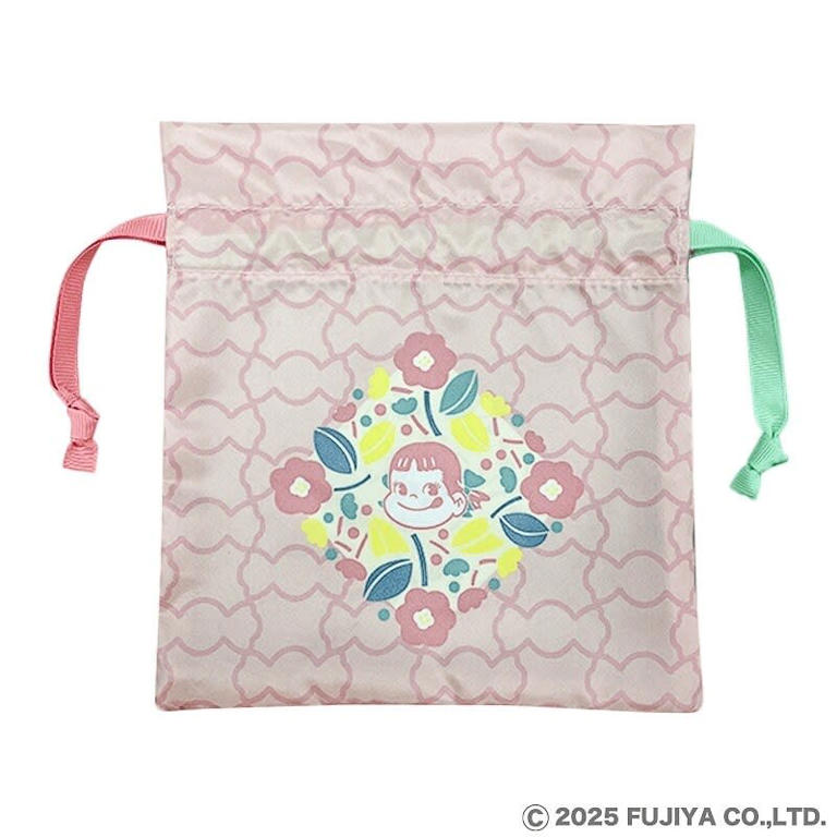 新作ペコちゃん2200円シェニール織り」不二家の花柄タオルが上品「巾着