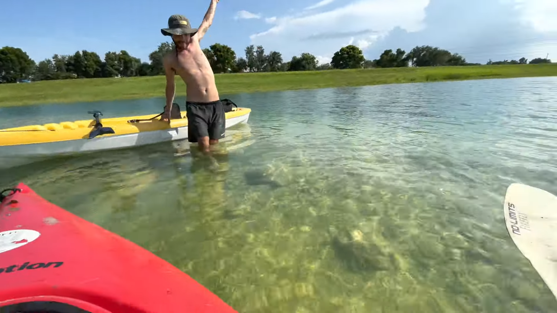 This is kayak fishing in water you can see forever