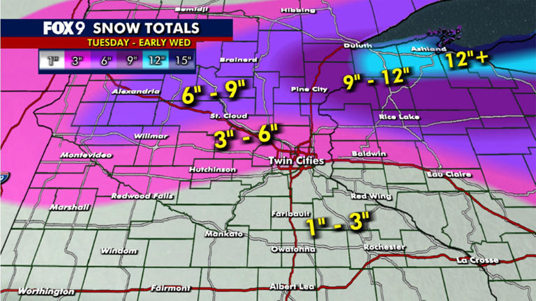 MN weather: Snow totals from Tuesday-Wednesday’s storm