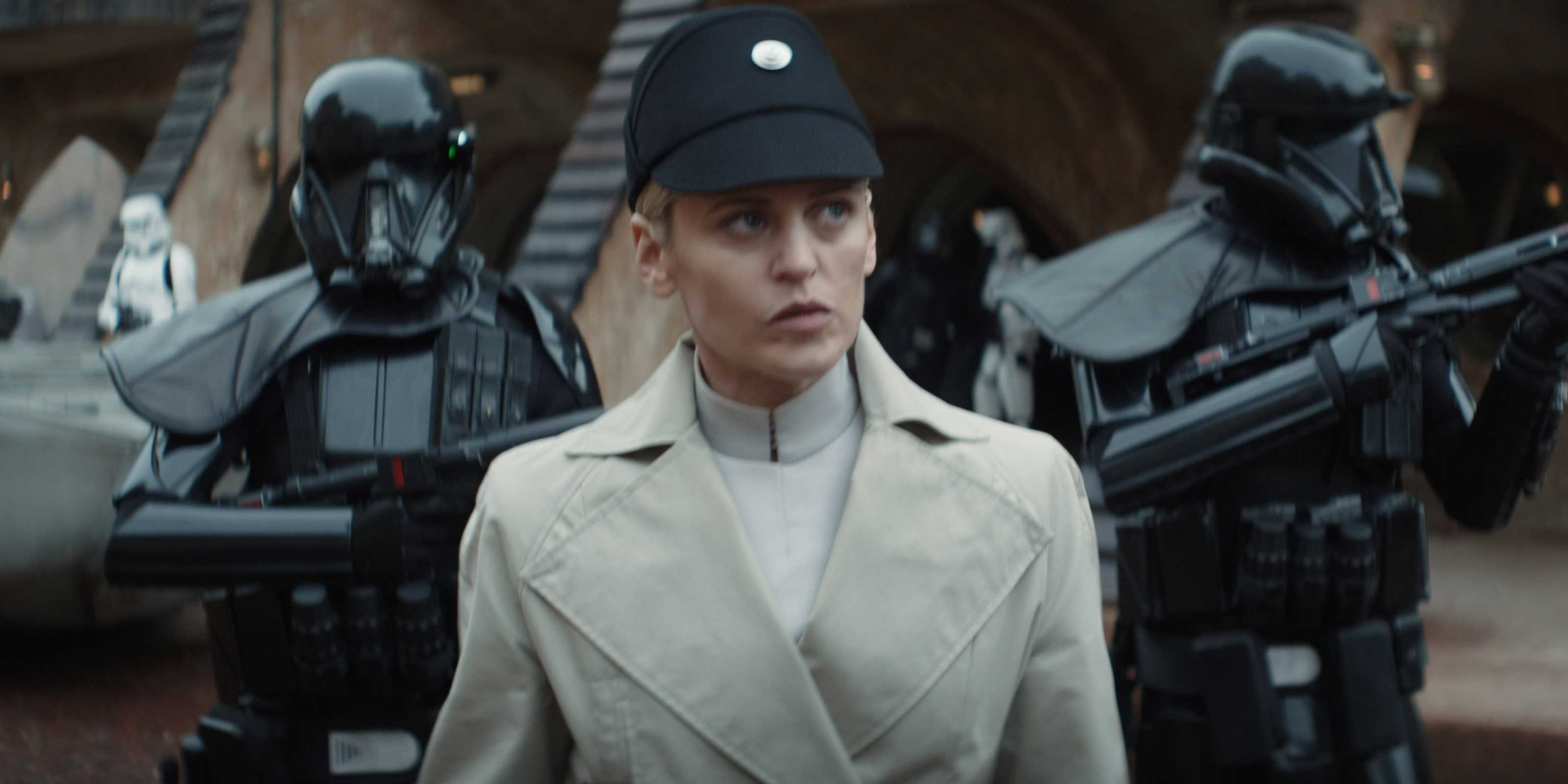 Dedra walking with Imperial troops in Andor