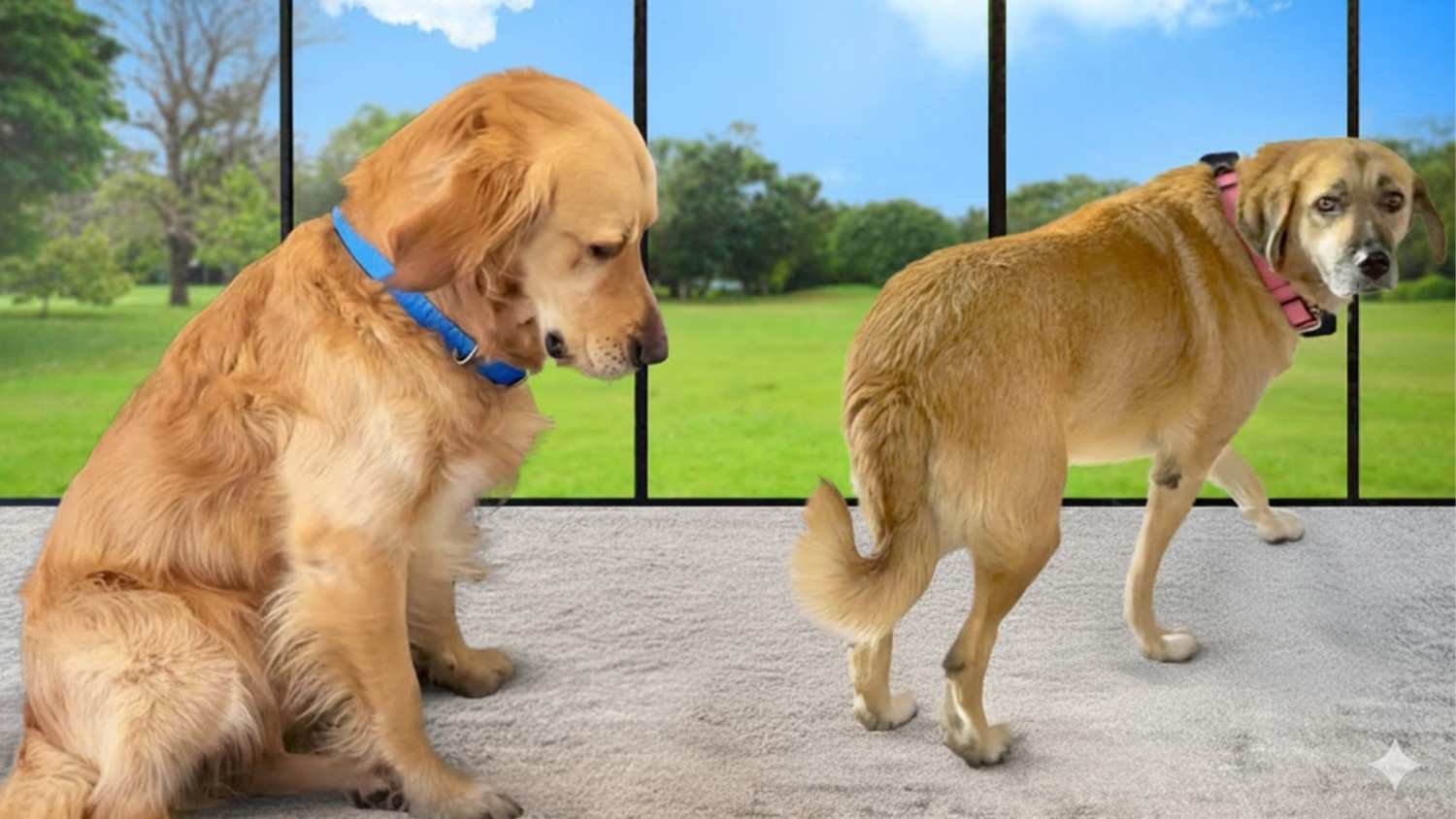 Golden Retriever Meets Completely Broken Rescue for the First Time