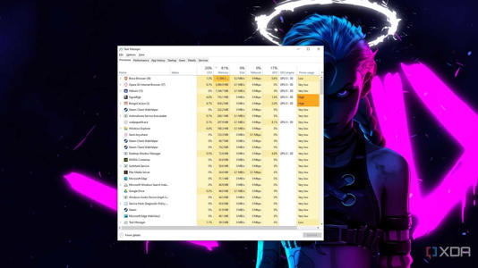 Screenshot of Task Manager showing high memory usage on Windows