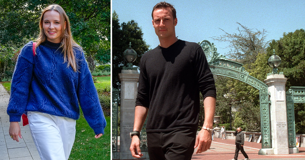 San Francisco, California, USA – 25. mai 1999: Kronprins Haakon som student ved University of California, Berkeley. Det andre bildet viser datteren hans, prinsesse Ingrid Alexandra, tatt i 2025 – over 25 år senere, i Australia. Foto: NTB