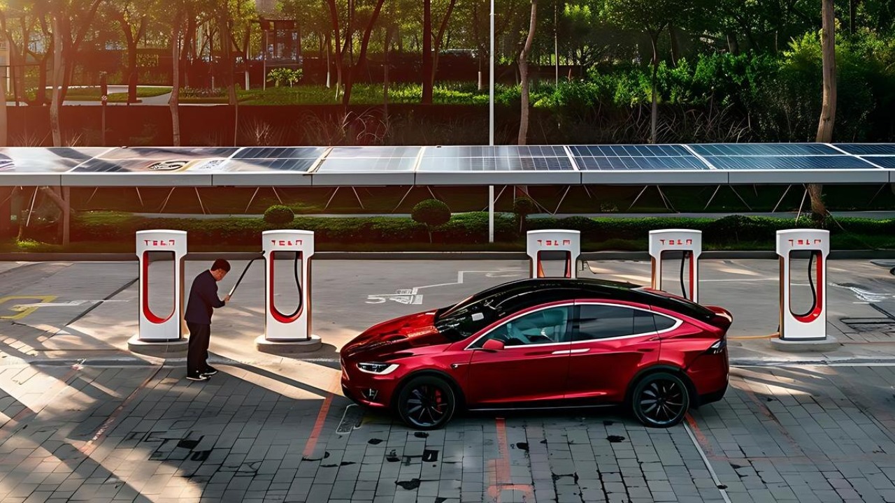 Tesla opens biggest Supercharger site with solar and batteries