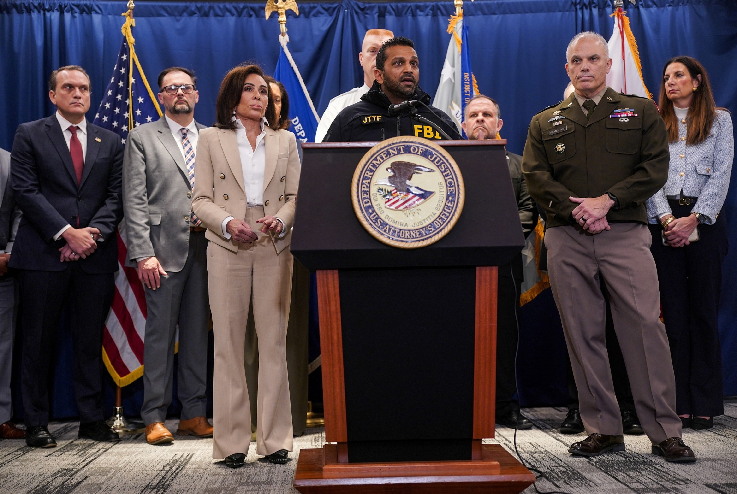 Nathan Howard/Reuters - PHOTO: FBI Director Kash Patel speaks during a press conference with U.S. Attorney for D.C. Jeanine Pirro and other authorities about the shooting of two National Guard members, in Washington, D.C., Nov. 27, 2025.