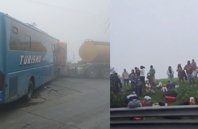 Accidente en Pallatanga: choque de bus y tanquero deja varios heridos