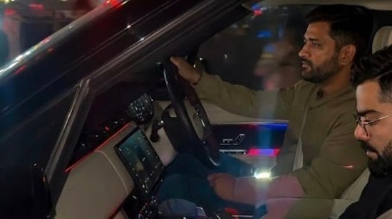 MS Dhoni drives Virat Kohli