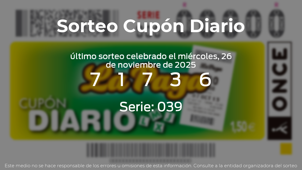 Sorteo del Cupón Diario del 26 de noviembre de 2025, último sorteo ...