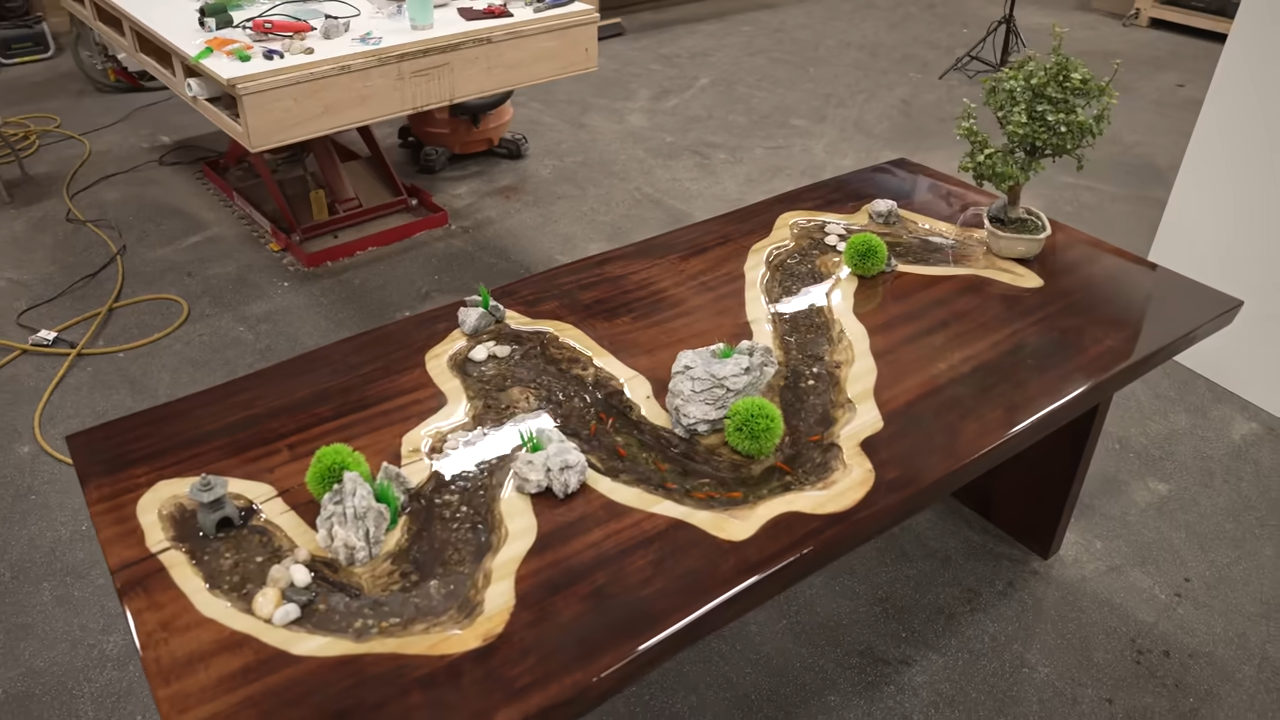 American Guy Builds A Table With A Stream for REAL Fish