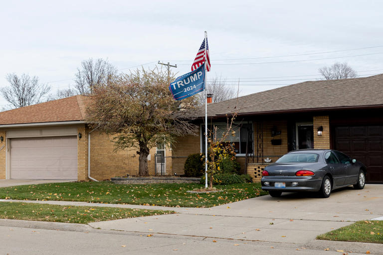 A Donald Trump flag flies in Warren, Mich., on Monday. (Sylvia Jarrus for NBC News )