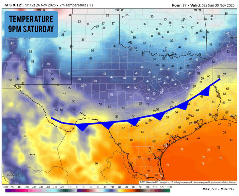 Arctic air will surge into Texas Saturday night. Here's what to know.