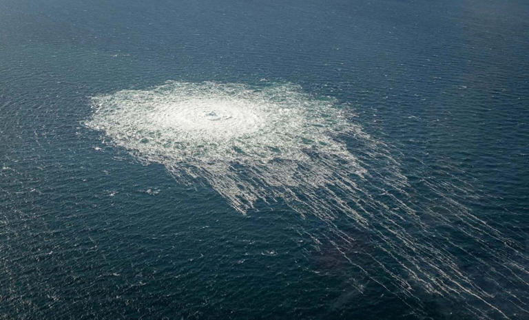 Gas bubbles from the sabotaged Nord Stream 2 pipeline near Bornholm, Denmark, in 2022.
