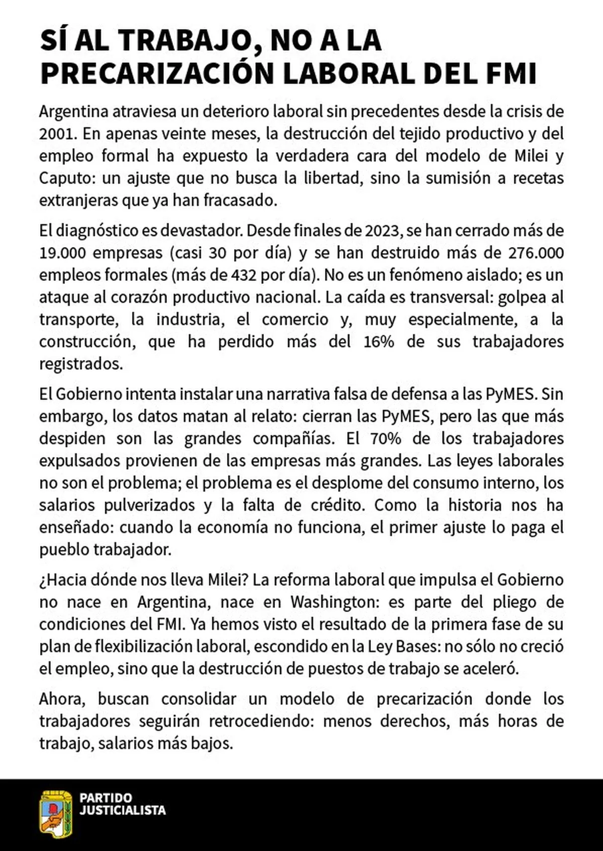 El rechazo del PJ a la "precarización laboral del FMI" y los ...
