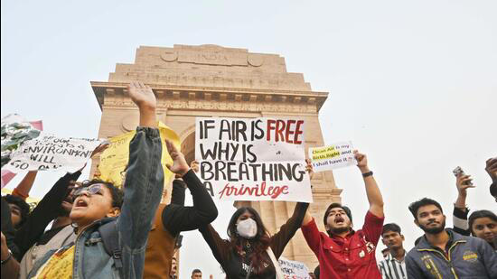 Protesters raise slogans at India Gate earlier in the week.
