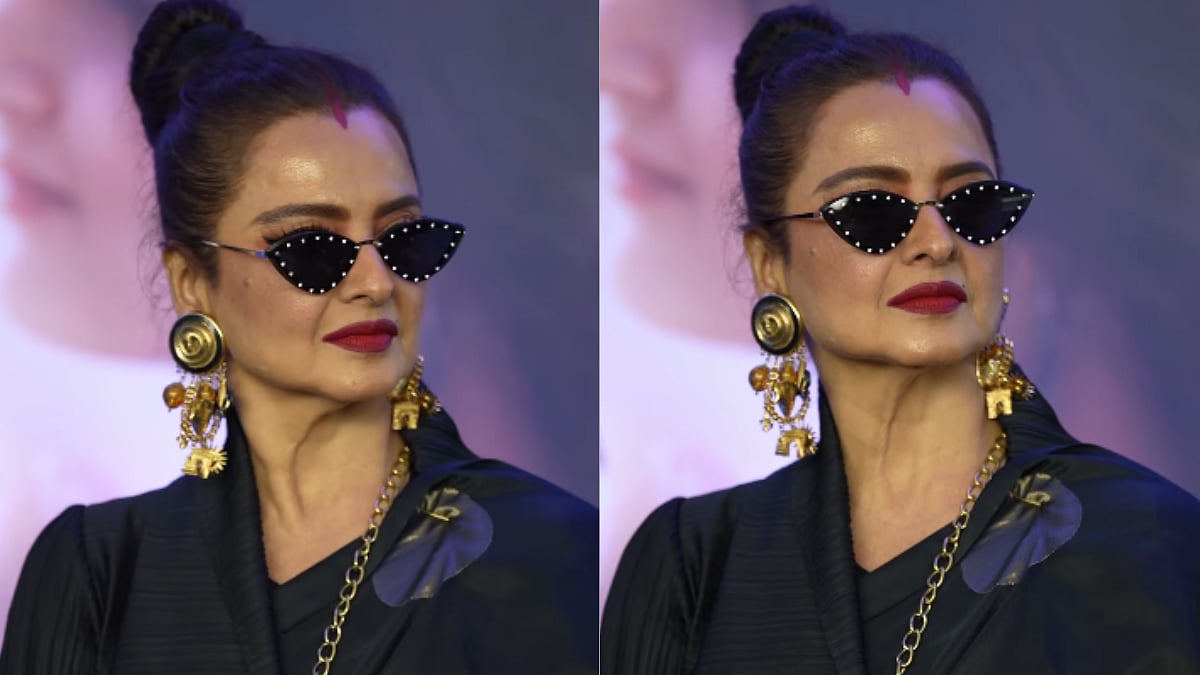 Rekha Drapes Black Saree With Chic Coat & Bold Sindoor At Gustaakh Ishq ...