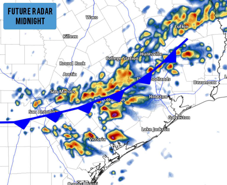 A strong cold front hits South Texas late tonight. Will there be storms?