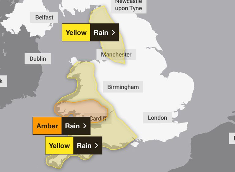 Met Office issues ‘danger to life’ weather warning for heavy rain