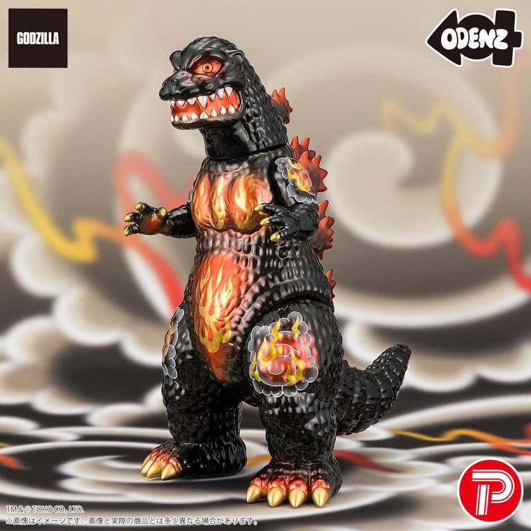 ゴジラ：風狂無頼ゴジラ1995 独創的なサーフェスアートのソフビ 水墨画