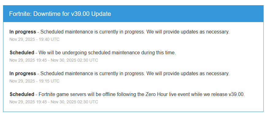 Fortnite down? Here's when will scheduled maintenance downtime for v39 ...
