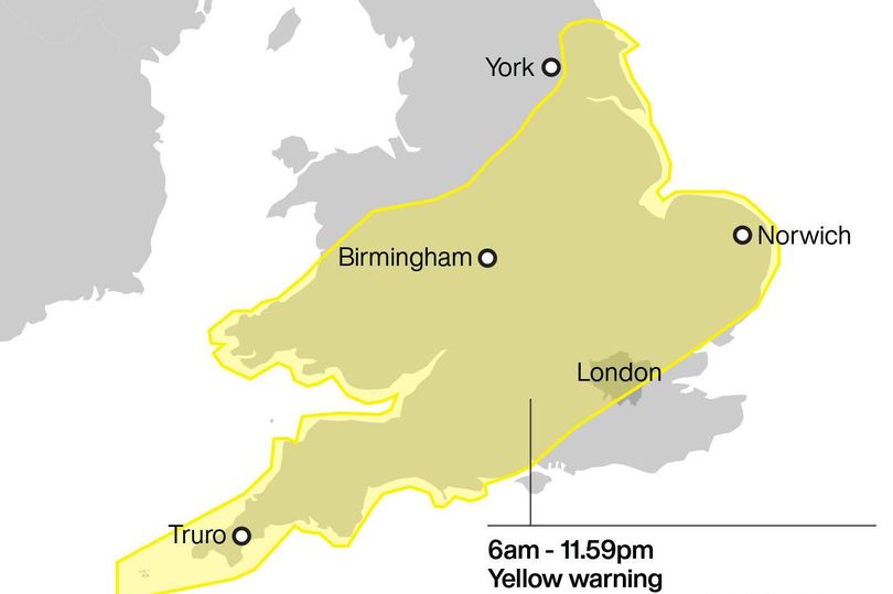 Met Office issues yellow weather warning as heavy rain alert issued for ...