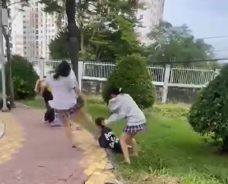 Hai nữ sinh bị bạn học vây đánh ngay cổng trường ở quận 12 cũ