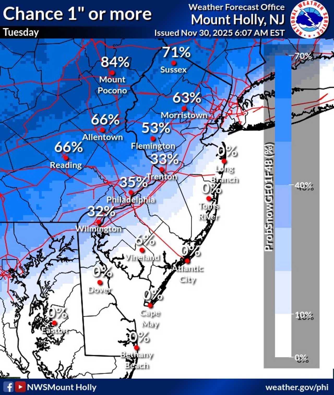 Winter Storm Watch Issued In NJ, PA As Snow, Rain Target Tuesday Commute