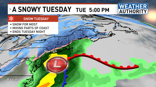 Snow is expected to blanket the state on Tuesday