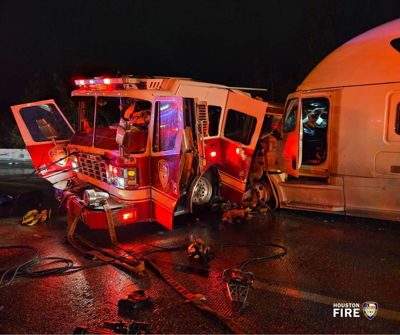 Four Houston firefighters injured after 18-wheeler crashes into fire ...