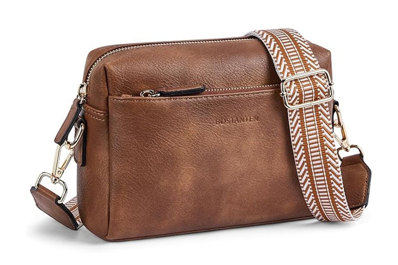 BOSTANTEN Small Crossbody Purse for Women Triple Zip Cell Phone Leather Handbag with Colored Shoulder Strap