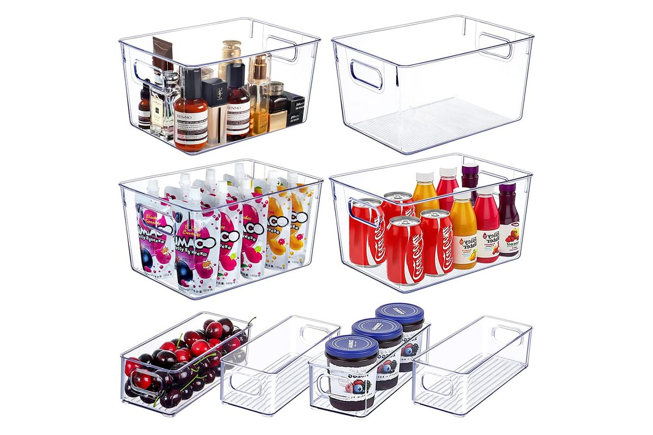 SKTEET Set of 8 Clear Plastic Storage Bins