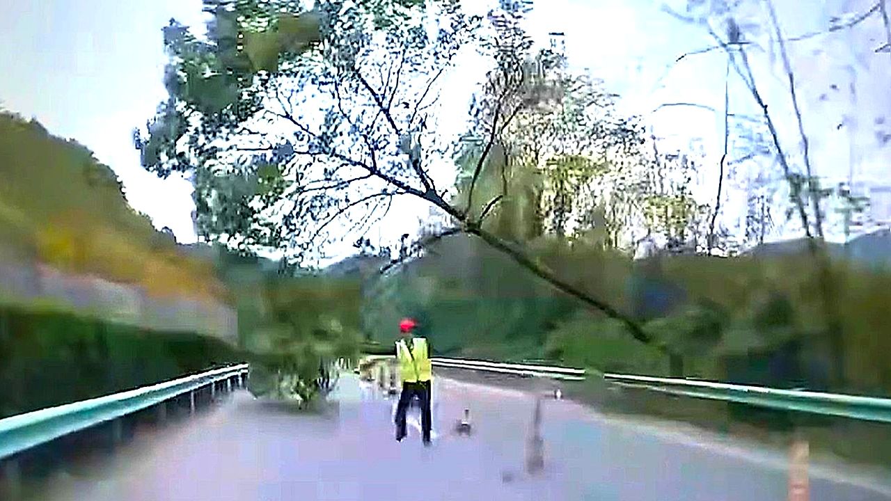 Man rushes into road to save driver from disaster