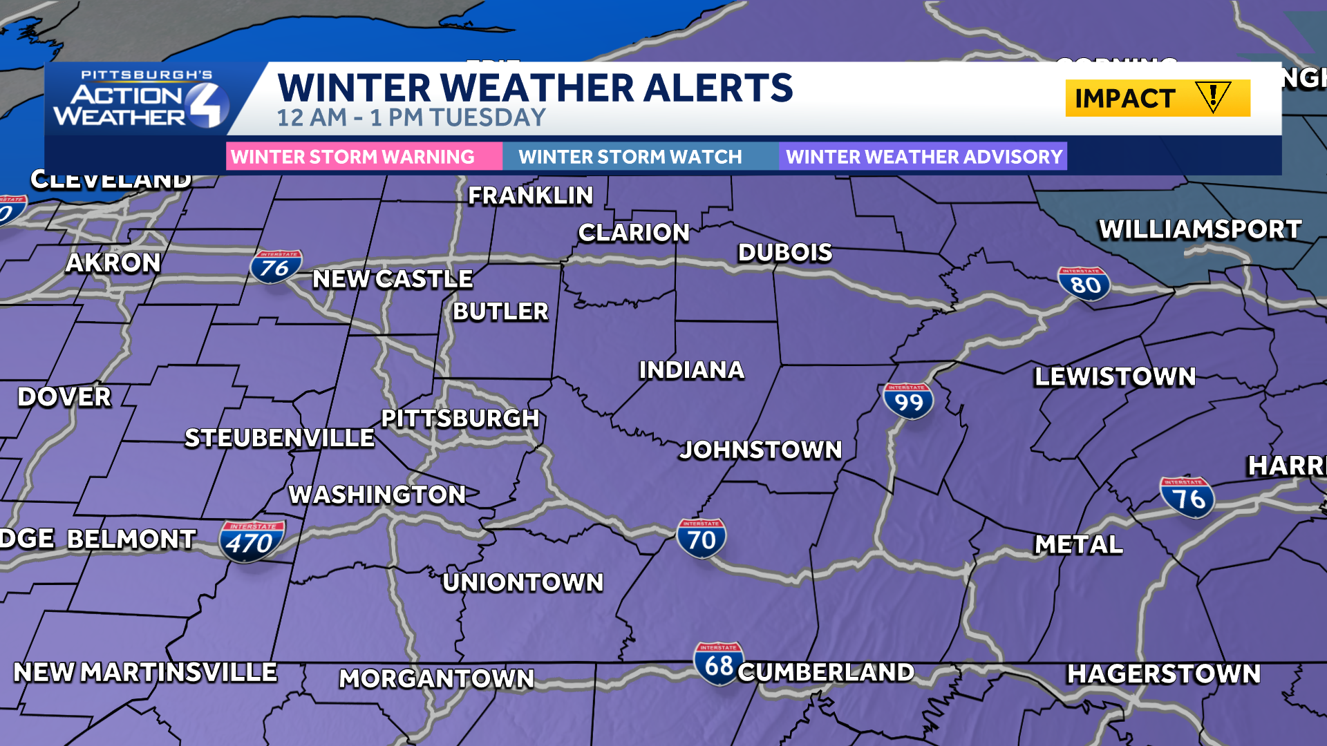 Winter Weather Advisory: Snow in Western Pennsylvania on Tuesday