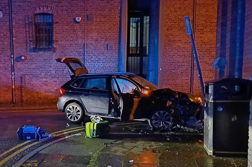 Car smashes into wall after police chase through Liverpool city centre