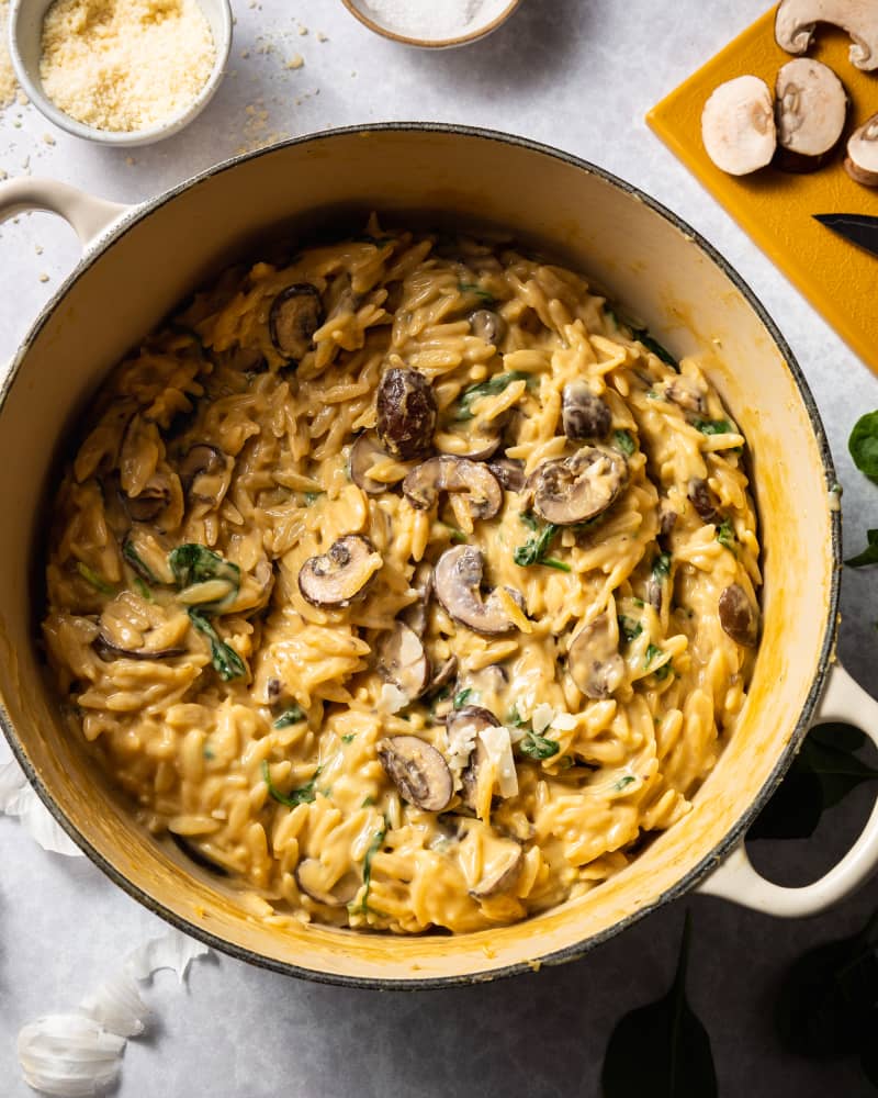One-Pot Creamy Mushroom and Spinach Orzo