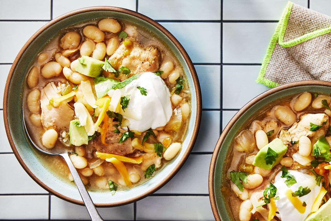 Southern Living Slow Cooker Chicken Chili in the bowls ready to serve