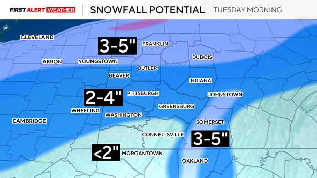Map shows how much snow Pittsburgh area will get today