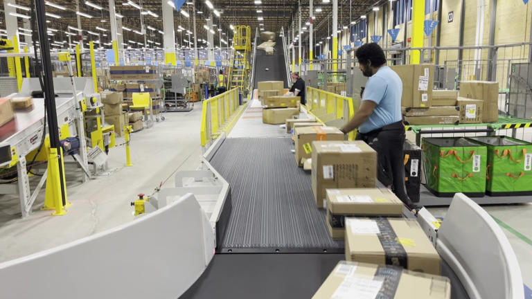 A look inside Amazon’s Elkhart delivery station during the Cyber Monday ...