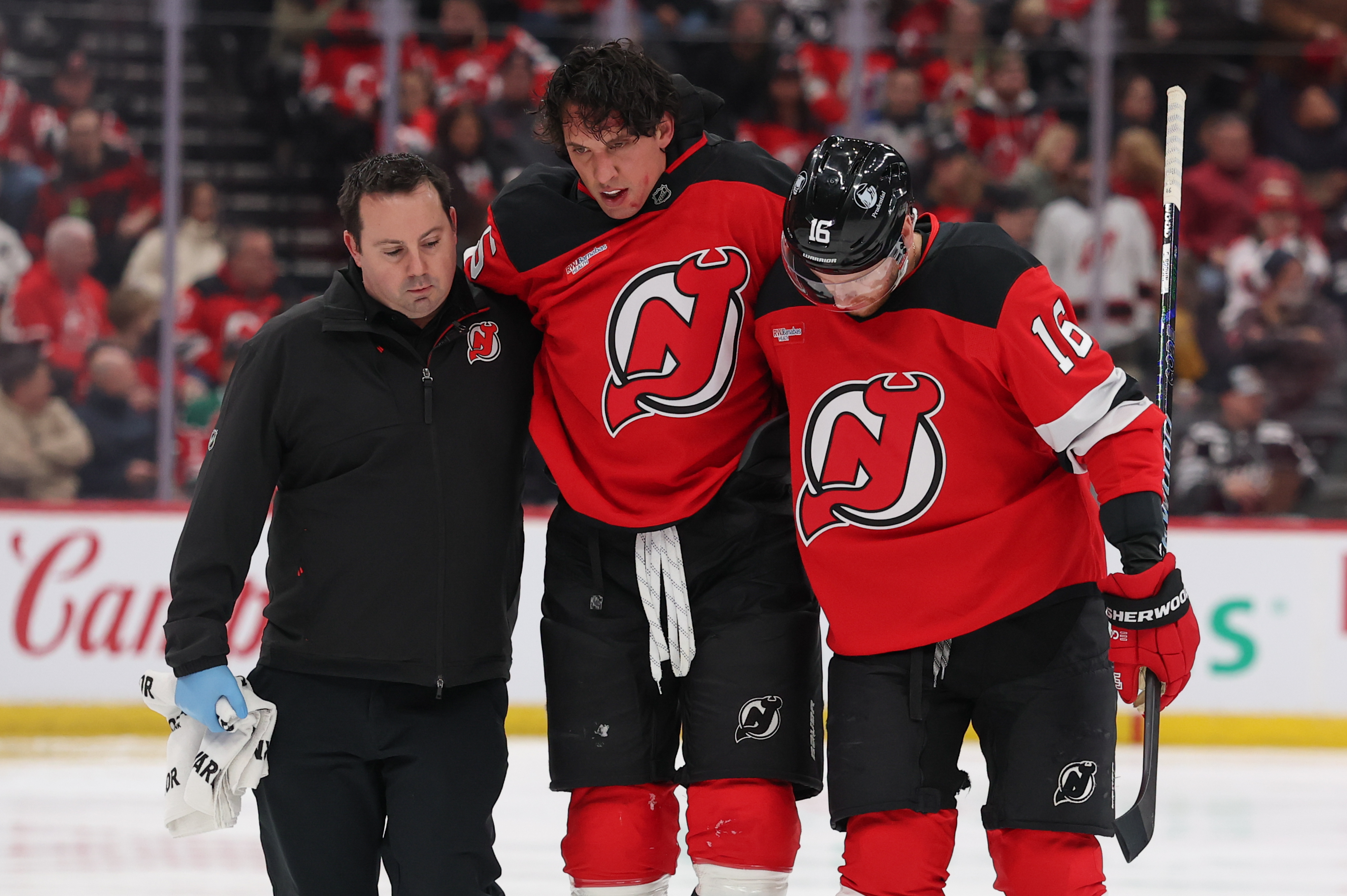 Devils Decked by Jackets as Dillon Leaves With Injury in 1,000th Game