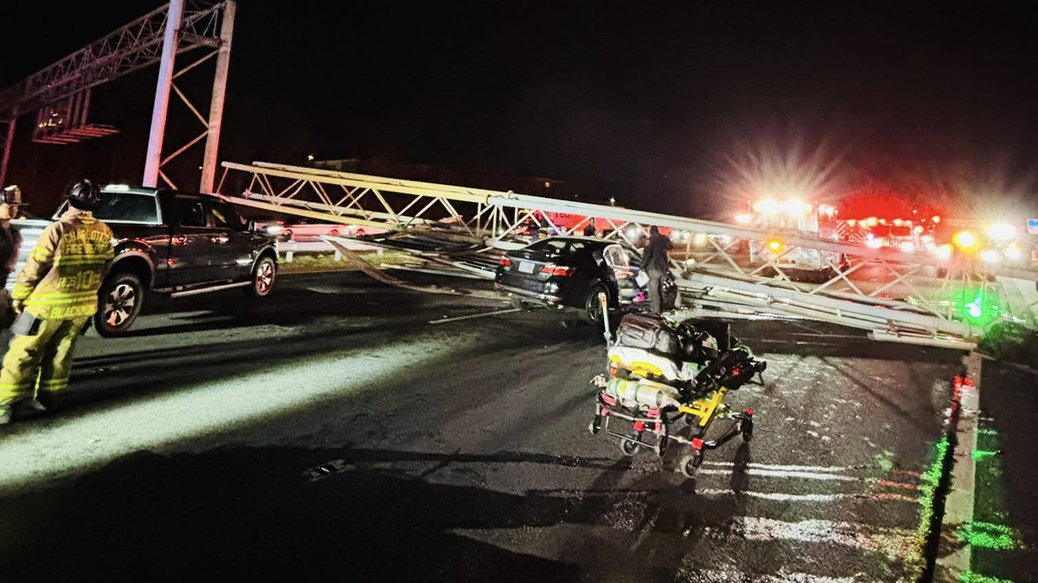 Two seriously injured after interstate sign falls onto vehicle in Charlotte