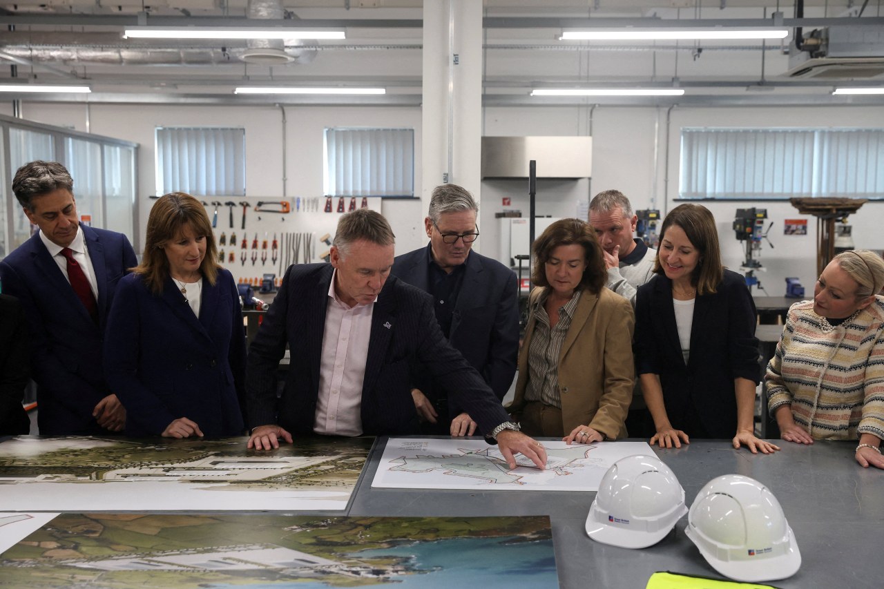 Prime Minister Keir Starmer, center, and his government have continued the push for renewables, while looking for ways to mitigate costs, including announcing plans for the U.K.’s first small modular reactor nuclear plant in Llangefni, Wales.