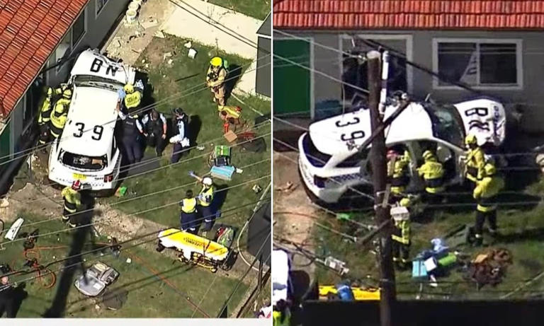 Chaos as an out-of-control police car ploughs into the front of a home