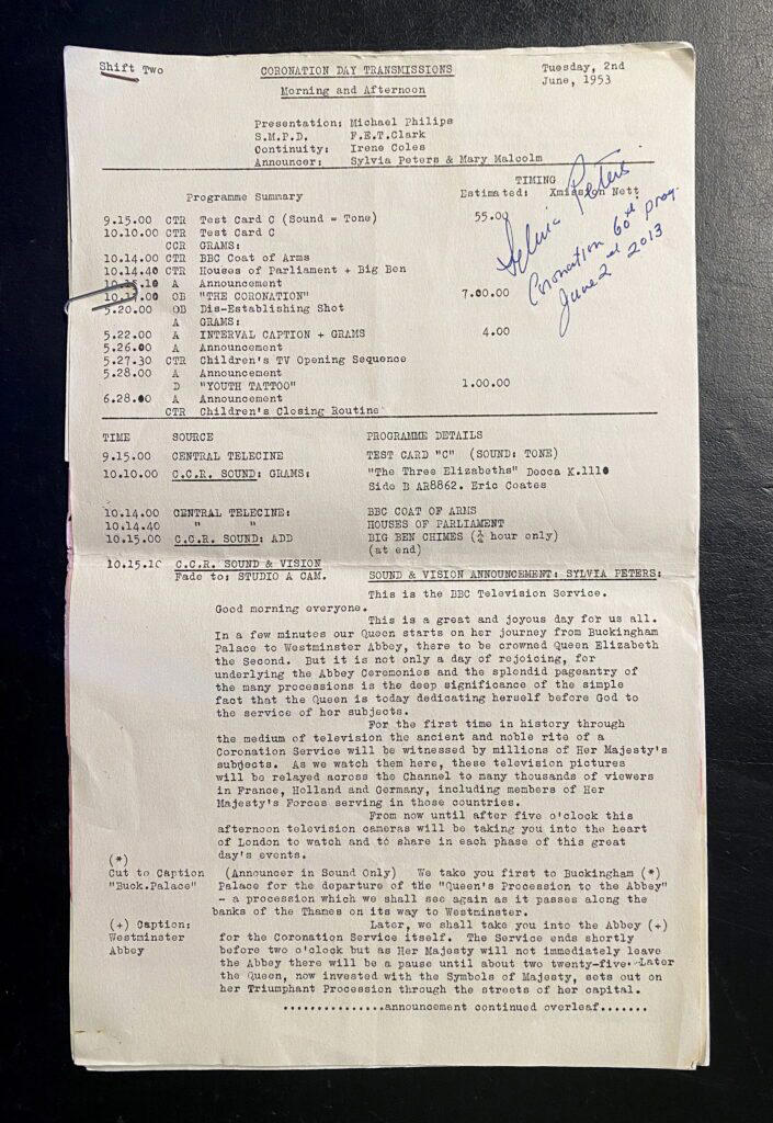 TV script from Queen Elizabeth’s Coronation set to fetch £1,200 at auction