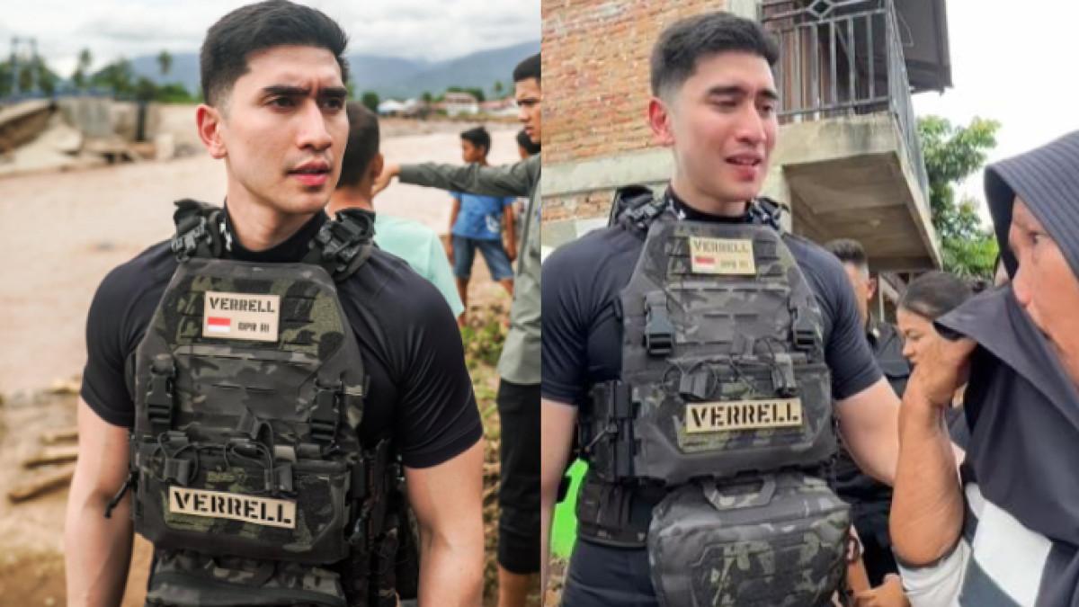 BANJIR SUMATERA - Verrell Bramasta menemui langsung warga terdampak banjir di Sumatera Barat. Ia kemudian memberi bantuan motor kepada seorang ibu. (Instagram)